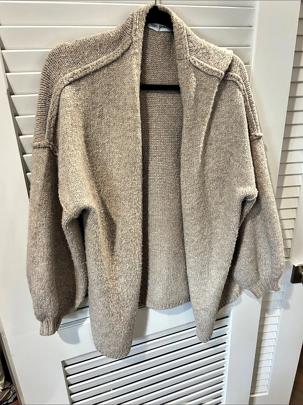 PrettyGarden Oversized Open Front Chunky Knit Lantern Sleeve Cardigan Beige